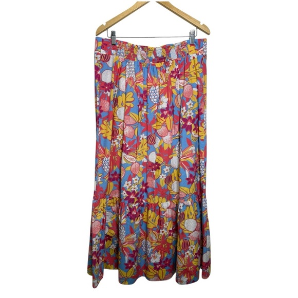 Talbots Fruits & Flowers Poplin Tiered Maxi Skirt Size XL Floral Cotton - Picture 5 of 10